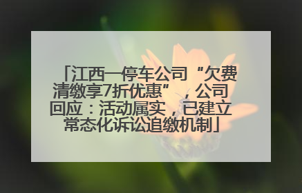 江西一停车公司“欠费清缴享7折优惠”，公司回应：活动属实，已建立常态化诉讼追缴机制